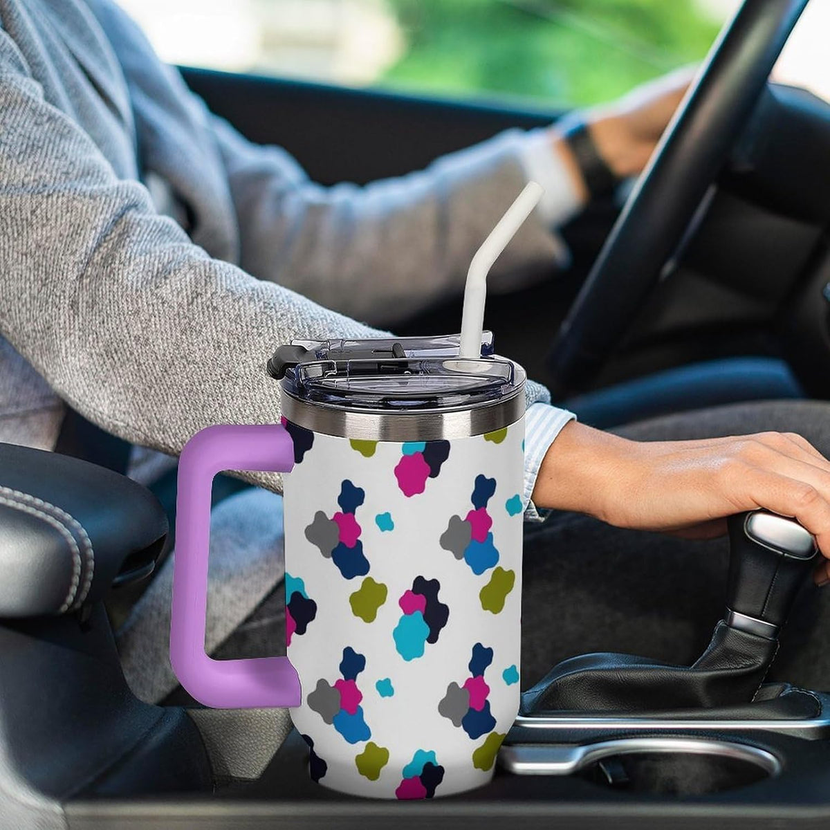 Leakproof Car Cup Vacuum Sealed With Lid For Office Crystal Clear Blue Water Ripple Print Drinkware Light Rose Red-style-5 - Colors C