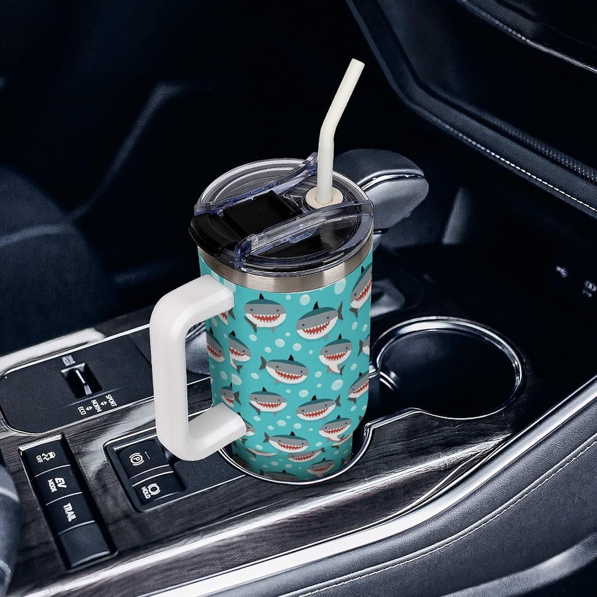 Leakproof Car Cup Vacuum Sealed With Lid For Office Crystal Clear Blue Water Ripple Print Drinkware Light Rose Red-style-5 - Colors C