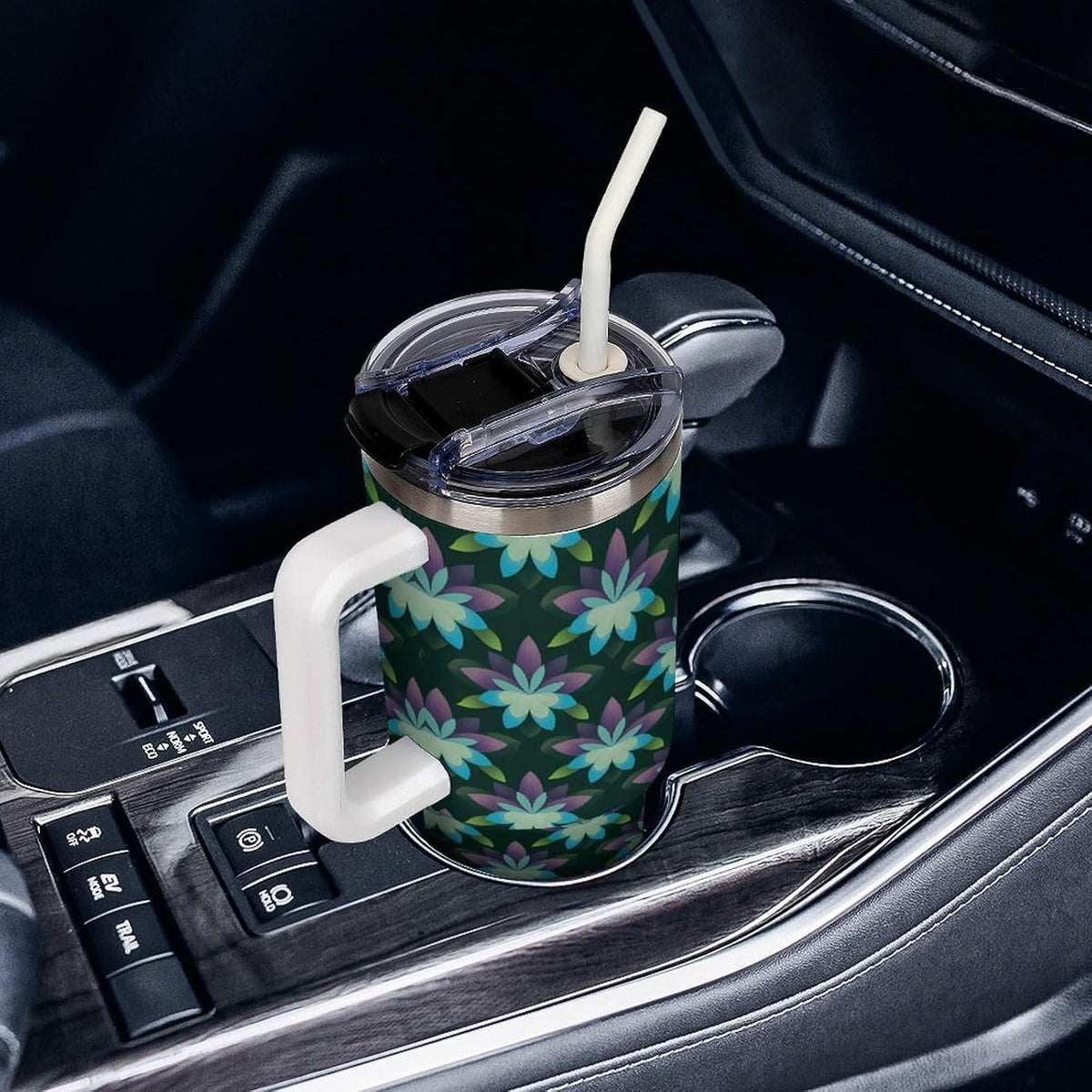 Leakproof Car Cup Vacuum Sealed With Lid For Office Crystal Clear Blue Water Ripple Print Drinkware Light Rose Red-style-5 - Colors C