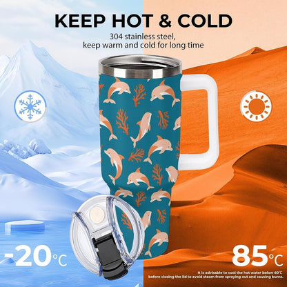 Leakproof Car Cup Vacuum Sealed With Lid For Office Crystal Clear Blue Water Ripple Print Drinkware Light Rose Red-style-5 - Colors C