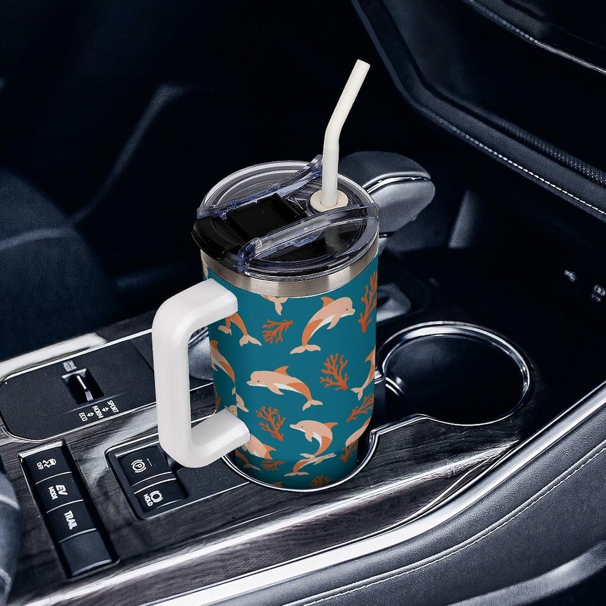 Leakproof Car Cup Vacuum Sealed With Lid For Office Crystal Clear Blue Water Ripple Print Drinkware Light Rose Red-style-5 - Colors C