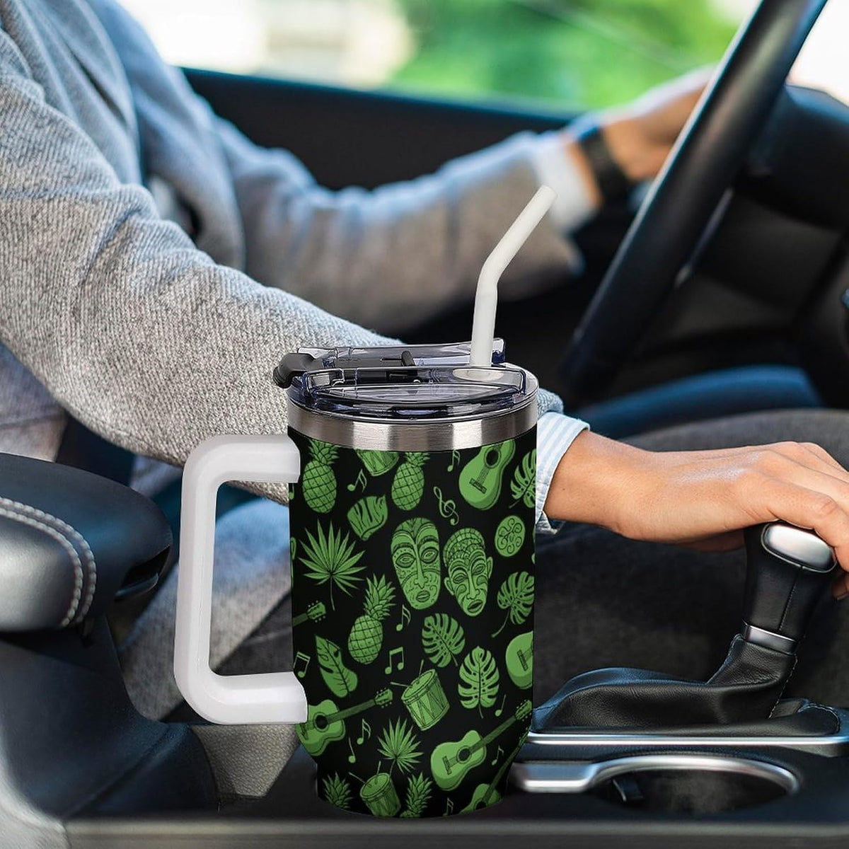Leakproof Car Cup Vacuum Sealed With Lid For Office Crystal Clear Blue Water Ripple Print Drinkware Light Rose Red-style-5 - Colors C