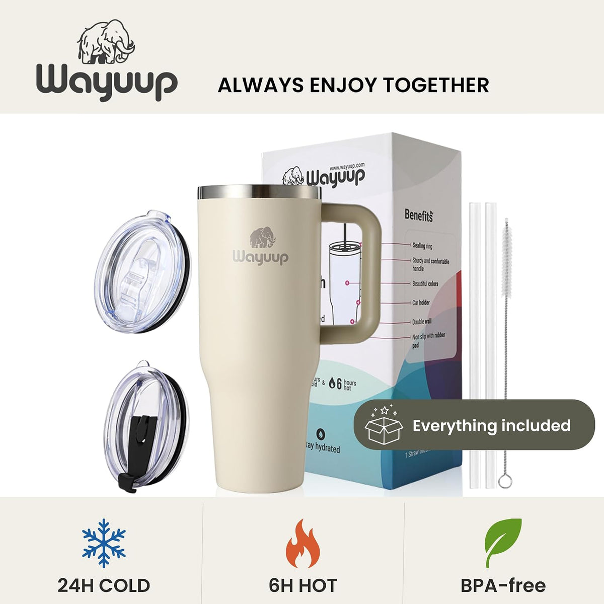 40 oz Tumbler with Handle and Straw Lid, Stainless Steel Vacuum Insulated Double Wall Water Bottle Leak-proof, Non Slip more than 24 Hrs or Hot for 6 Hrs (Flamingo), WPM40