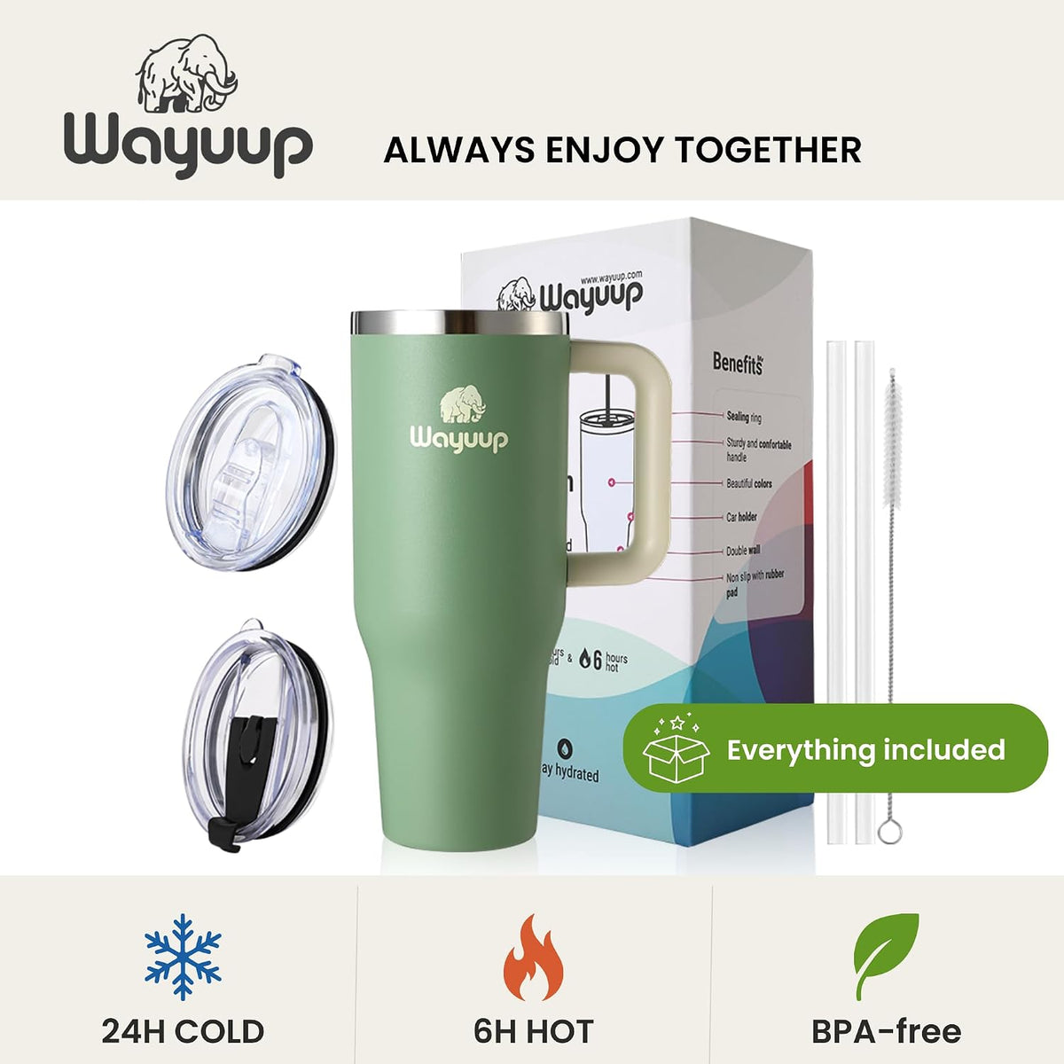 40 oz Tumbler with Handle and Straw Lid, Stainless Steel Vacuum Insulated Double Wall Water Bottle Leak-proof, Non Slip more than 24 Hrs or Hot for 6 Hrs (Flamingo), WPM40