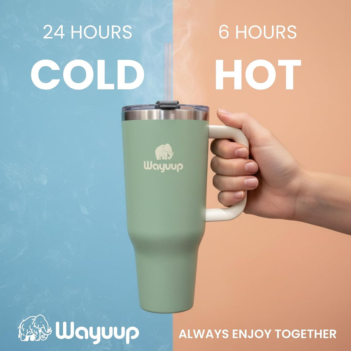 40 oz Tumbler with Handle and Straw Lid, Stainless Steel Vacuum Insulated Double Wall Water Bottle Leak-proof, Non Slip more than 24 Hrs or Hot for 6 Hrs (Flamingo), WPM40