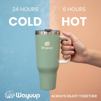 40 oz Tumbler with Handle and Straw Lid, Stainless Steel Vacuum Insulated Double Wall Water Bottle Leak-proof, Non Slip more than 24 Hrs or Hot for 6 Hrs (Flamingo), WPM40