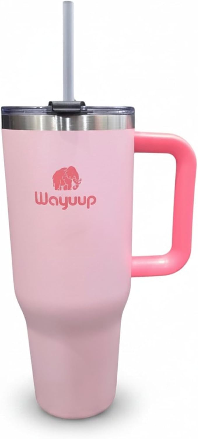 40 oz Tumbler with Handle and Straw Lid, Stainless Steel Vacuum Insulated Double Wall Water Bottle Leak-proof, Non Slip more than 24 Hrs or Hot for 6 Hrs (Flamingo), WPM40