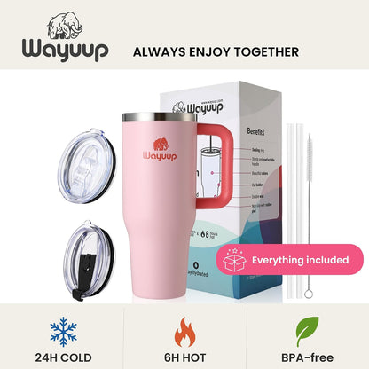 40 oz Tumbler with Handle and Straw Lid, Stainless Steel Vacuum Insulated Double Wall Water Bottle Leak-proof, Non Slip more than 24 Hrs or Hot for 6 Hrs (Flamingo), WPM40