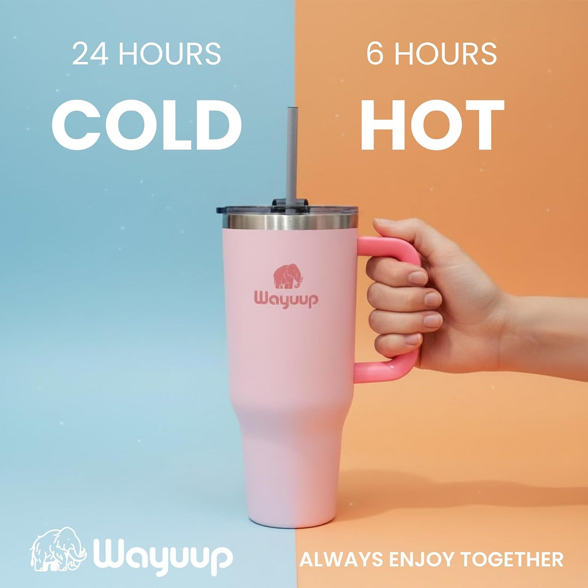 40 oz Tumbler with Handle and Straw Lid, Stainless Steel Vacuum Insulated Double Wall Water Bottle Leak-proof, Non Slip more than 24 Hrs or Hot for 6 Hrs (Flamingo), WPM40