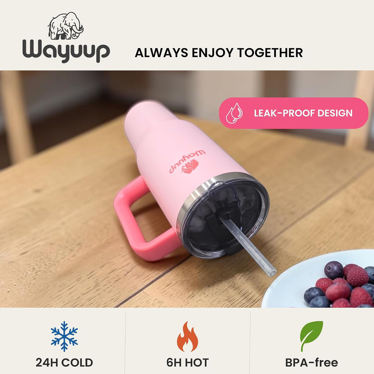 40 oz Tumbler with Handle and Straw Lid, Stainless Steel Vacuum Insulated Double Wall Water Bottle Leak-proof, Non Slip more than 24 Hrs or Hot for 6 Hrs (Flamingo), WPM40