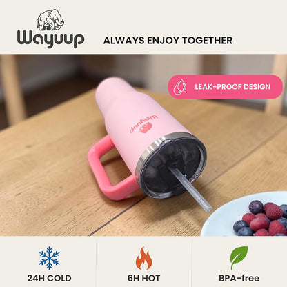 40 oz Tumbler with Handle and Straw Lid, Stainless Steel Vacuum Insulated Double Wall Water Bottle Leak-proof, Non Slip more than 24 Hrs or Hot for 6 Hrs (Flamingo), WPM40