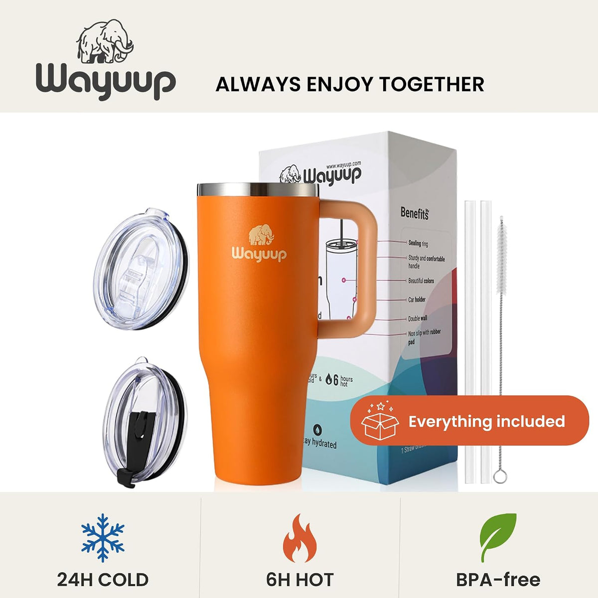 40 oz Tumbler with Handle and Straw Lid, Stainless Steel Vacuum Insulated Double Wall Water Bottle Leak-proof, Non Slip more than 24 Hrs or Hot for 6 Hrs (Flamingo), WPM40