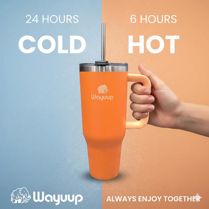 40 oz Tumbler with Handle and Straw Lid, Stainless Steel Vacuum Insulated Double Wall Water Bottle Leak-proof, Non Slip more than 24 Hrs or Hot for 6 Hrs (Flamingo), WPM40
