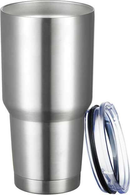 30oz Tumbler Double Wall Vacuum Insulated Travel Mug, Stainless Steel Tumbler with Lid, Durable Powder Coated Insulated Coffee Cup for Cold & Hot Drinks (Silver)