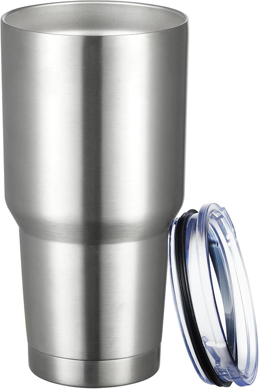 30oz Tumbler Double Wall Vacuum Insulated Travel Mug, Stainless Steel Tumbler with Lid, Durable Powder Coated Insulated Coffee Cup for Cold & Hot Drinks (Silver)