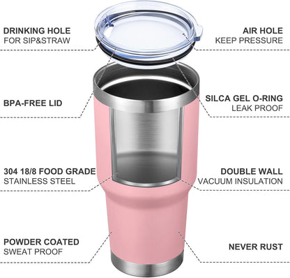 30oz Tumbler Double Wall Vacuum Insulated Travel Mug, Stainless Steel Tumbler with Lid, Durable Powder Coated Insulated Coffee Cup for Cold & Hot Drinks (Silver)