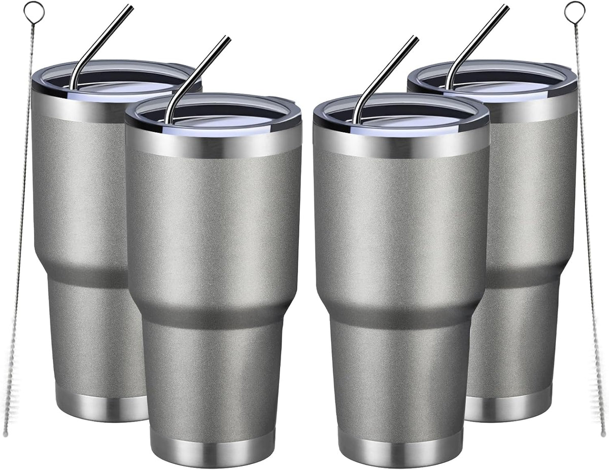 30oz Tumbler Double Wall Vacuum Insulated Travel Mug, Stainless Steel Tumbler with Lid, Durable Powder Coated Insulated Coffee Cup for Cold & Hot Drinks (Silver)