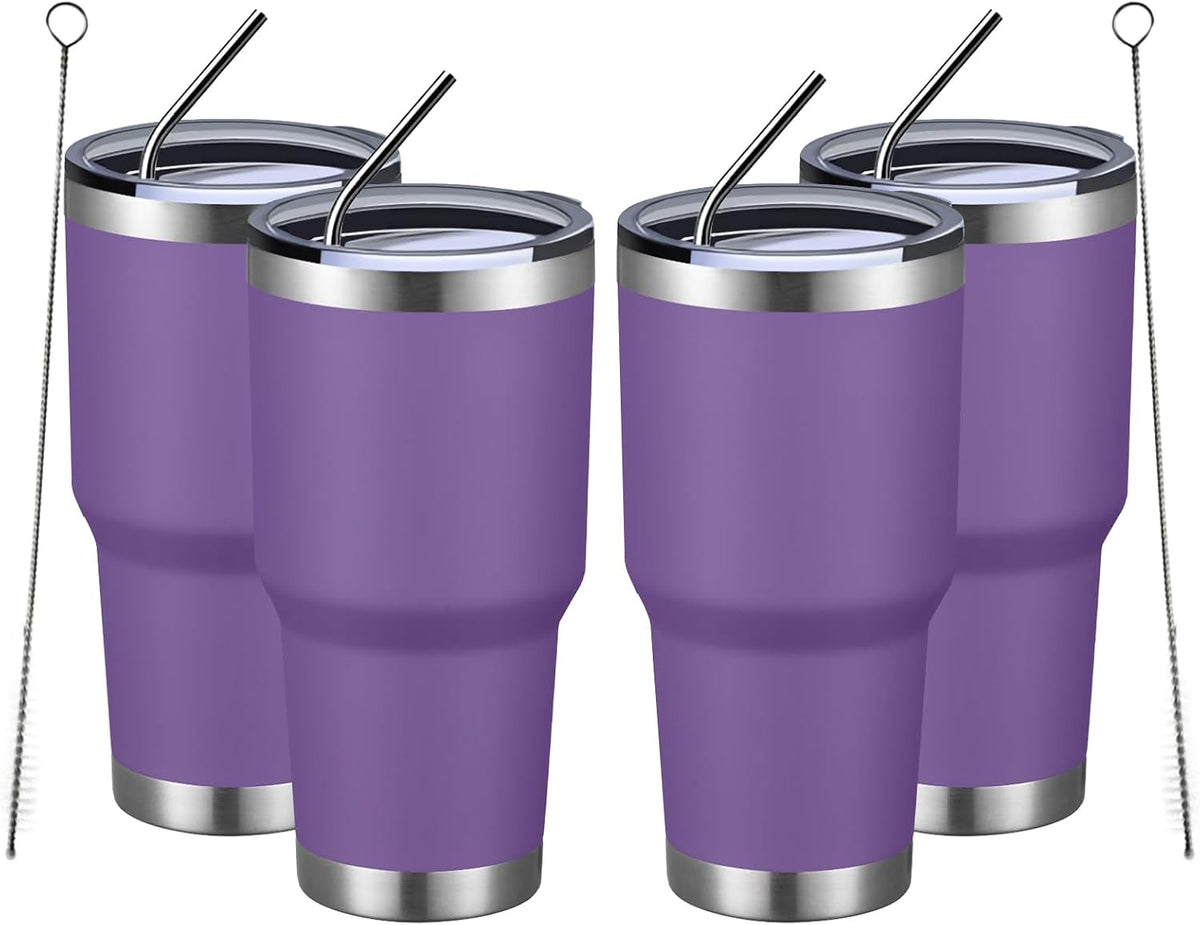 30oz Tumbler Double Wall Vacuum Insulated Travel Mug, Stainless Steel Tumbler with Lid, Durable Powder Coated Insulated Coffee Cup for Cold & Hot Drinks (Silver)