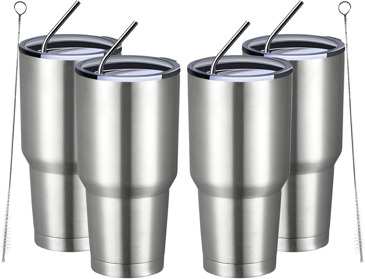 30oz Tumbler Double Wall Vacuum Insulated Travel Mug, Stainless Steel Tumbler with Lid, Durable Powder Coated Insulated Coffee Cup for Cold & Hot Drinks (Silver)