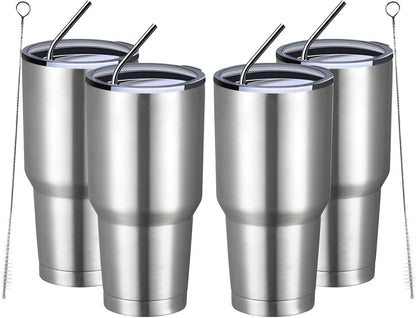30oz Tumbler Double Wall Vacuum Insulated Travel Mug, Stainless Steel Tumbler with Lid, Durable Powder Coated Insulated Coffee Cup for Cold & Hot Drinks (Silver)