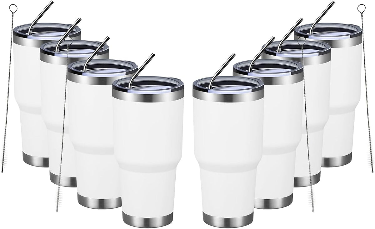 30oz Tumbler Double Wall Vacuum Insulated Travel Mug, Stainless Steel Tumbler with Lid, Durable Powder Coated Insulated Coffee Cup for Cold & Hot Drinks (Silver)