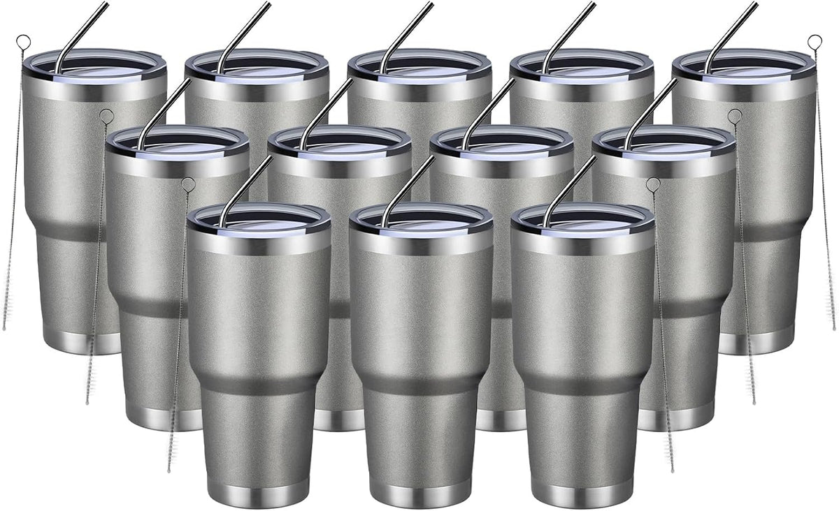 30oz Tumbler Double Wall Vacuum Insulated Travel Mug, Stainless Steel Tumbler with Lid, Durable Powder Coated Insulated Coffee Cup for Cold & Hot Drinks (Silver)