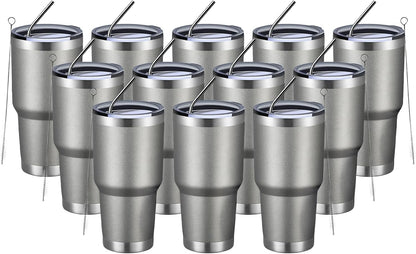 30oz Tumbler Double Wall Vacuum Insulated Travel Mug, Stainless Steel Tumbler with Lid, Durable Powder Coated Insulated Coffee Cup for Cold & Hot Drinks (Silver)