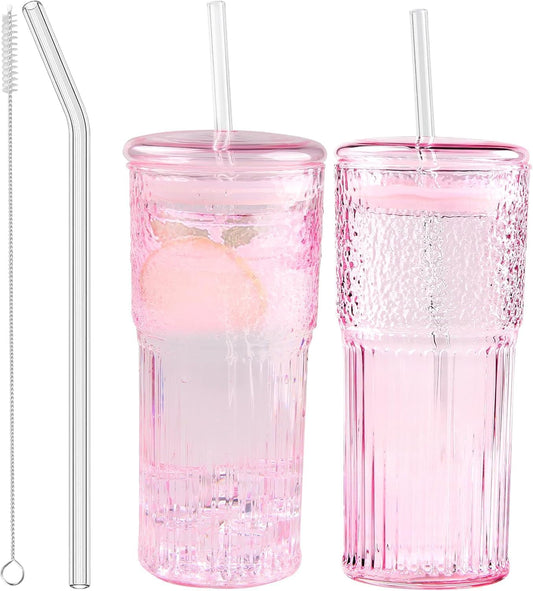 Glass Coffee Tumbler, 20 oz Glass Cup with Lid and Straw