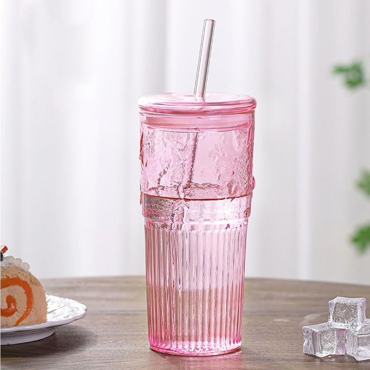 Glass Coffee Tumbler, 20 oz Glass Cup with Lid and Straw