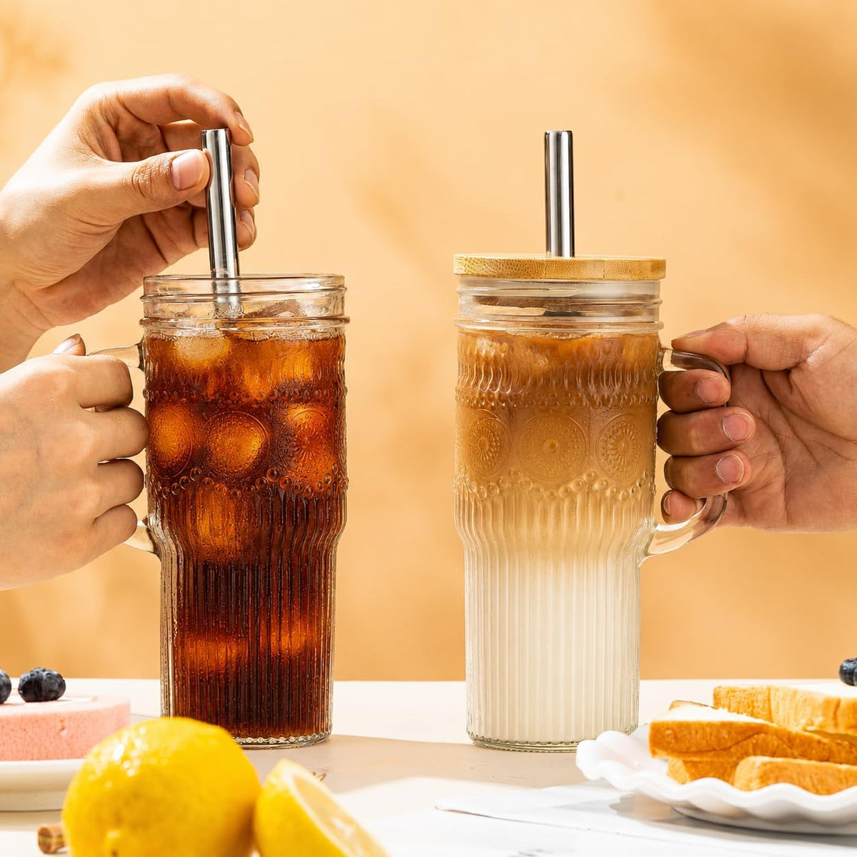 Glass Coffee Tumbler, 20 oz Glass Cup with Lid and Straw