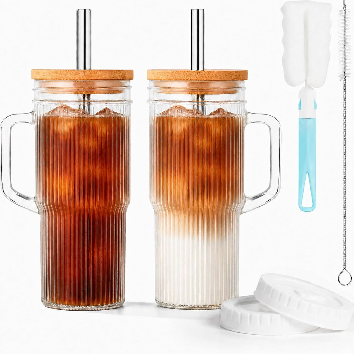 Glass Coffee Tumbler, 20 oz Glass Cup with Lid and Straw