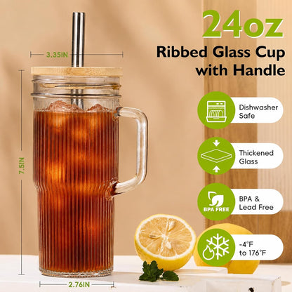 Glass Coffee Tumbler, 20 oz Glass Cup with Lid and Straw