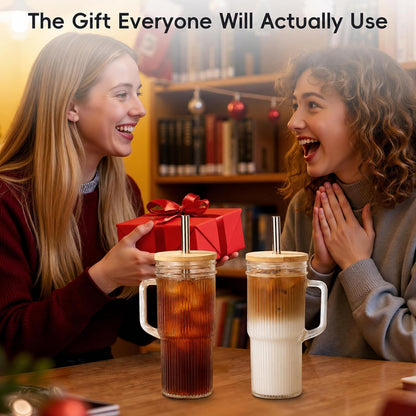 Glass Coffee Tumbler, 20 oz Glass Cup with Lid and Straw