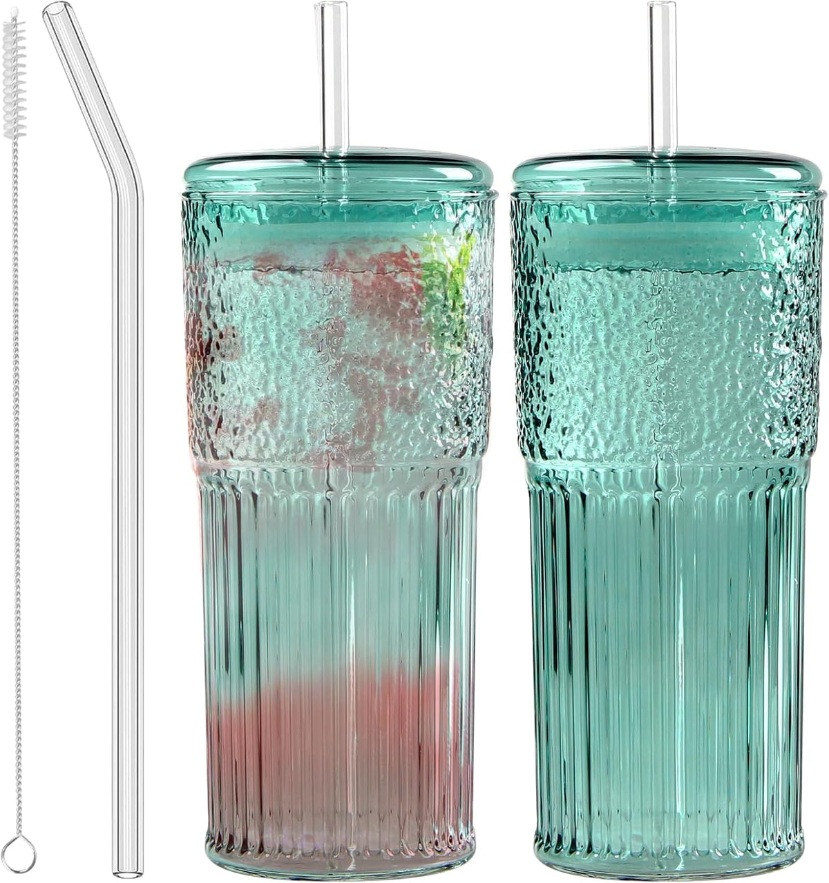 Glass Coffee Tumbler, 20 oz Glass Cup with Lid and Straw