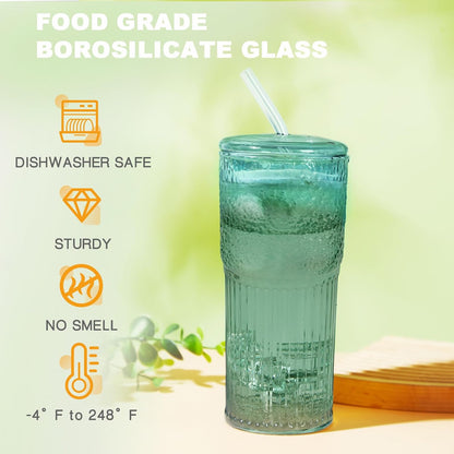 Glass Coffee Tumbler, 20 oz Glass Cup with Lid and Straw
