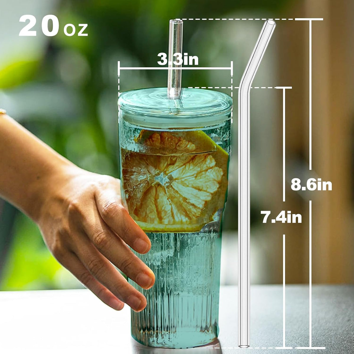 Glass Coffee Tumbler, 20 oz Glass Cup with Lid and Straw