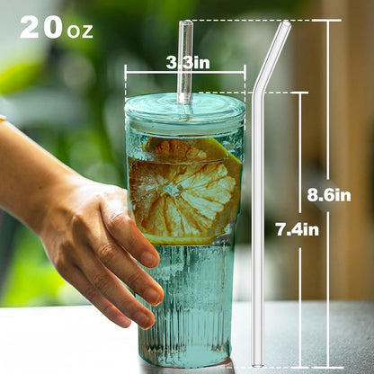 Glass Coffee Tumbler, 20 oz Glass Cup with Lid and Straw