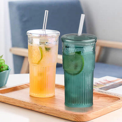 Glass Coffee Tumbler, 20 oz Glass Cup with Lid and Straw