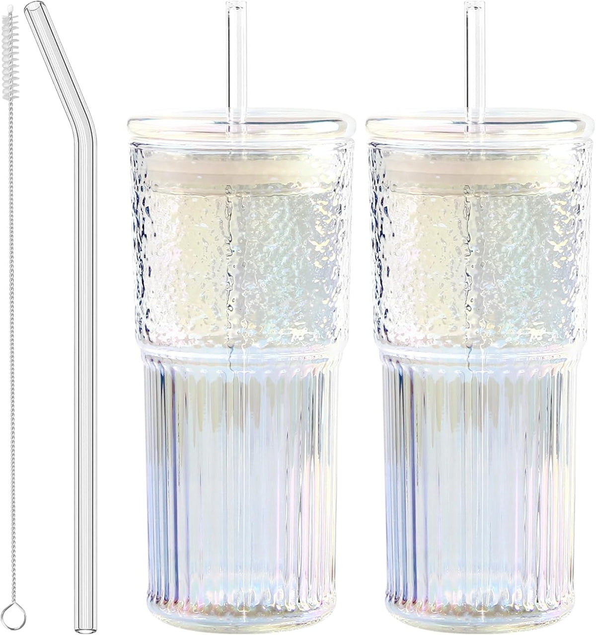 Glass Coffee Tumbler, 20 oz Glass Cup with Lid and Straw