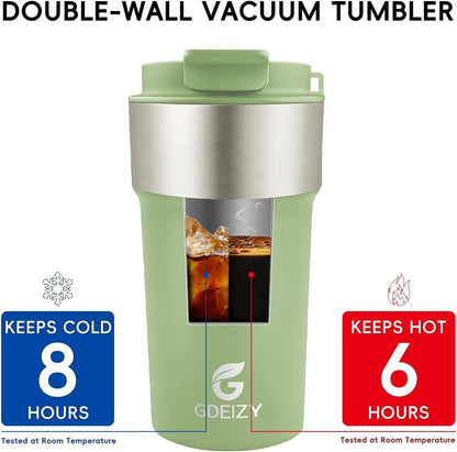 Insulated Travel Coffee Mug, 17oz Stainless Steel Leakproof Flip Straw Cup | Double Wall Vacuum Insulated, BPA-Free Material, Reusable Tumbler for Hot & Cold Drinks, Classic Black, Fits Car Cup Holders