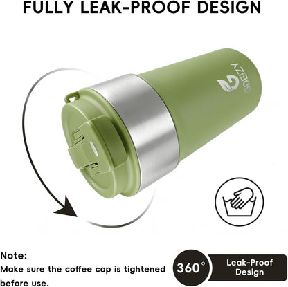 Insulated Travel Coffee Mug, 17oz Stainless Steel Leakproof Flip Straw Cup | Double Wall Vacuum Insulated, BPA-Free Material, Reusable Tumbler for Hot & Cold Drinks, Classic Black, Fits Car Cup Holders