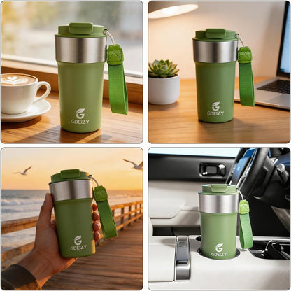 Insulated Travel Coffee Mug, 17oz Stainless Steel Leakproof Flip Straw Cup | Double Wall Vacuum Insulated, BPA-Free Material, Reusable Tumbler for Hot & Cold Drinks, Classic Black, Fits Car Cup Holders