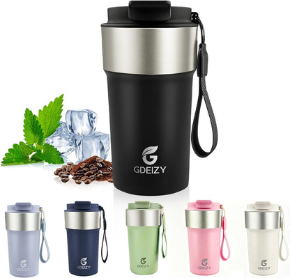 Insulated Travel Coffee Mug, 17oz Stainless Steel Leakproof Flip Straw Cup | Double Wall Vacuum Insulated, BPA-Free Material, Reusable Tumbler for Hot & Cold Drinks, Classic Black, Fits Car Cup Holders