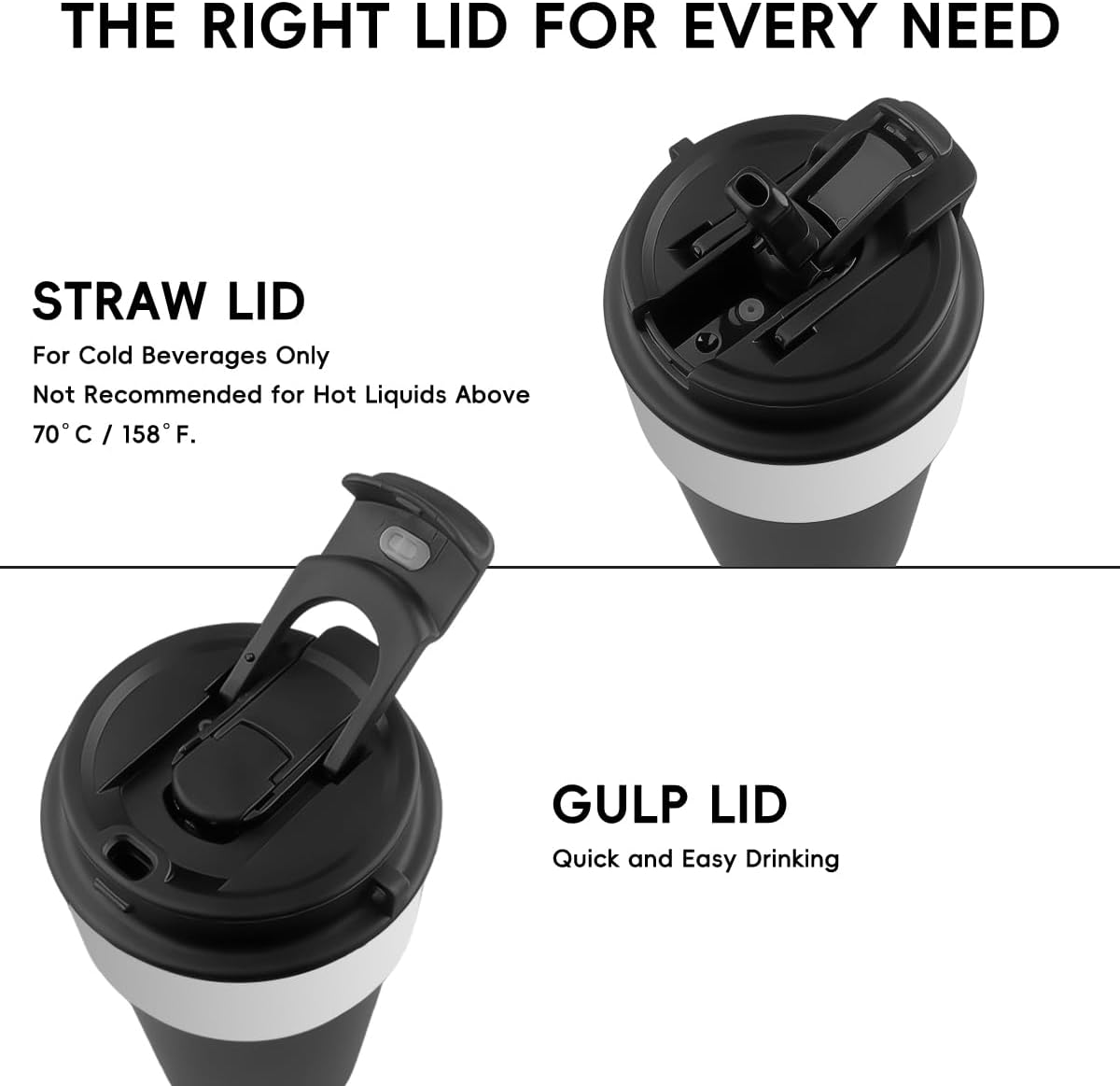 Insulated Travel Coffee Mug, 17oz Stainless Steel Leakproof Flip Straw Cup | Double Wall Vacuum Insulated, BPA-Free Material, Reusable Tumbler for Hot & Cold Drinks, Classic Black, Fits Car Cup Holders