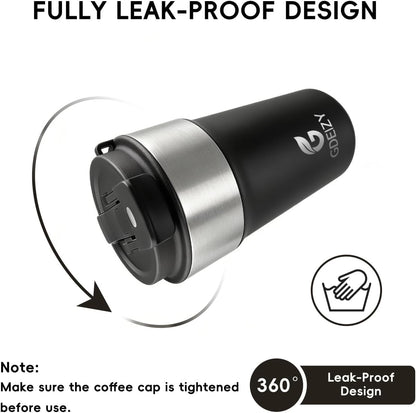 Insulated Travel Coffee Mug, 17oz Stainless Steel Leakproof Flip Straw Cup | Double Wall Vacuum Insulated, BPA-Free Material, Reusable Tumbler for Hot & Cold Drinks, Classic Black, Fits Car Cup Holders