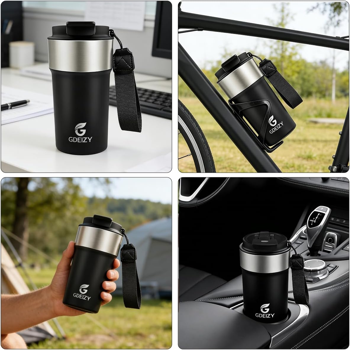 Insulated Travel Coffee Mug, 17oz Stainless Steel Leakproof Flip Straw Cup | Double Wall Vacuum Insulated, BPA-Free Material, Reusable Tumbler for Hot & Cold Drinks, Classic Black, Fits Car Cup Holders