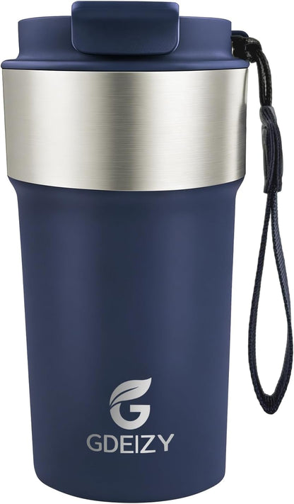Insulated Travel Coffee Mug, 17oz Stainless Steel Leakproof Flip Straw Cup | Double Wall Vacuum Insulated, BPA-Free Material, Reusable Tumbler for Hot & Cold Drinks, Classic Black, Fits Car Cup Holders