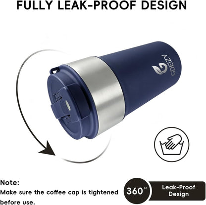 Insulated Travel Coffee Mug, 17oz Stainless Steel Leakproof Flip Straw Cup | Double Wall Vacuum Insulated, BPA-Free Material, Reusable Tumbler for Hot & Cold Drinks, Classic Black, Fits Car Cup Holders