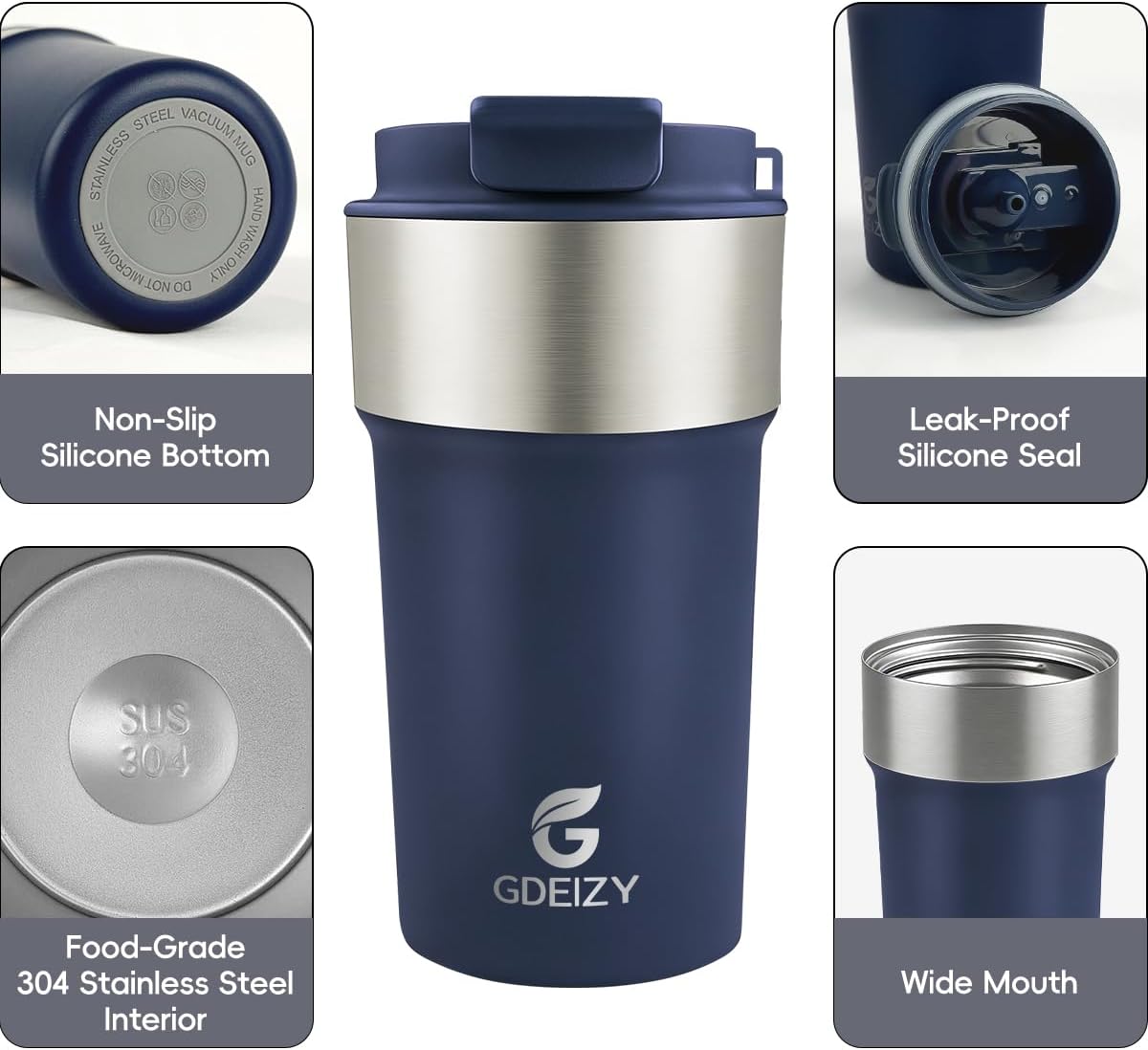 Insulated Travel Coffee Mug, 17oz Stainless Steel Leakproof Flip Straw Cup | Double Wall Vacuum Insulated, BPA-Free Material, Reusable Tumbler for Hot & Cold Drinks, Classic Black, Fits Car Cup Holders