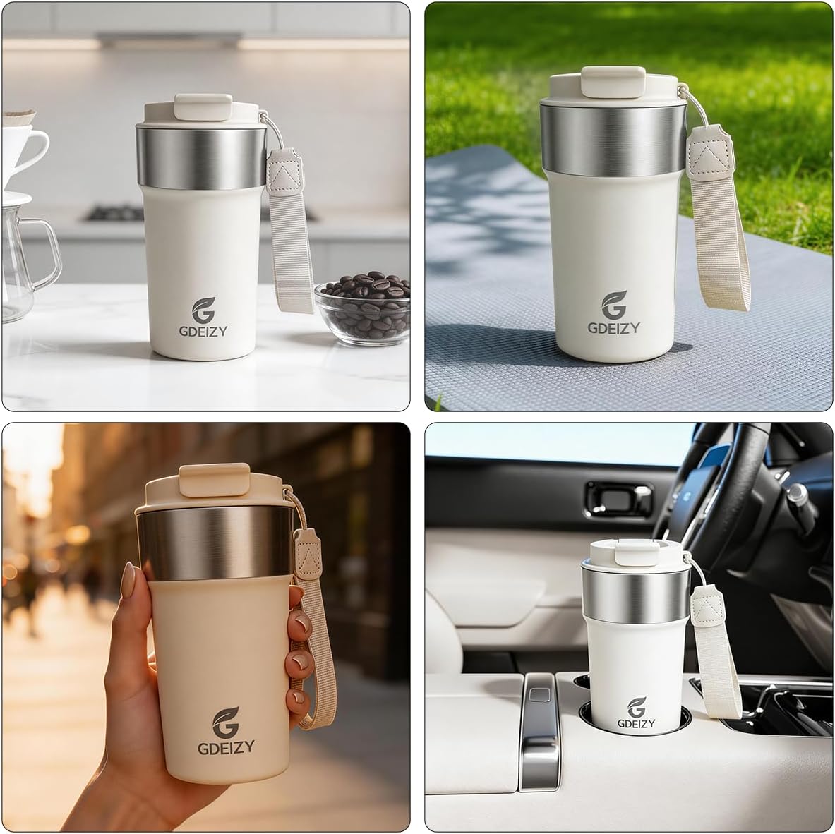 Insulated Travel Coffee Mug, 17oz Stainless Steel Leakproof Flip Straw Cup | Double Wall Vacuum Insulated, BPA-Free Material, Reusable Tumbler for Hot & Cold Drinks, Classic Black, Fits Car Cup Holders